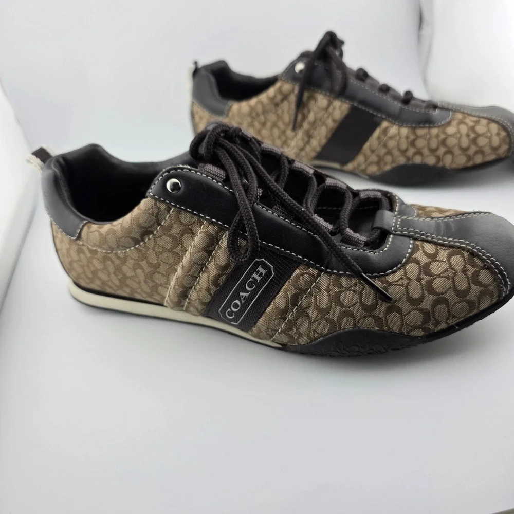 Coach Kelsie Signature‎ C Monogram Sneakers Women's 6.5 Canvas Leather Lace Up
